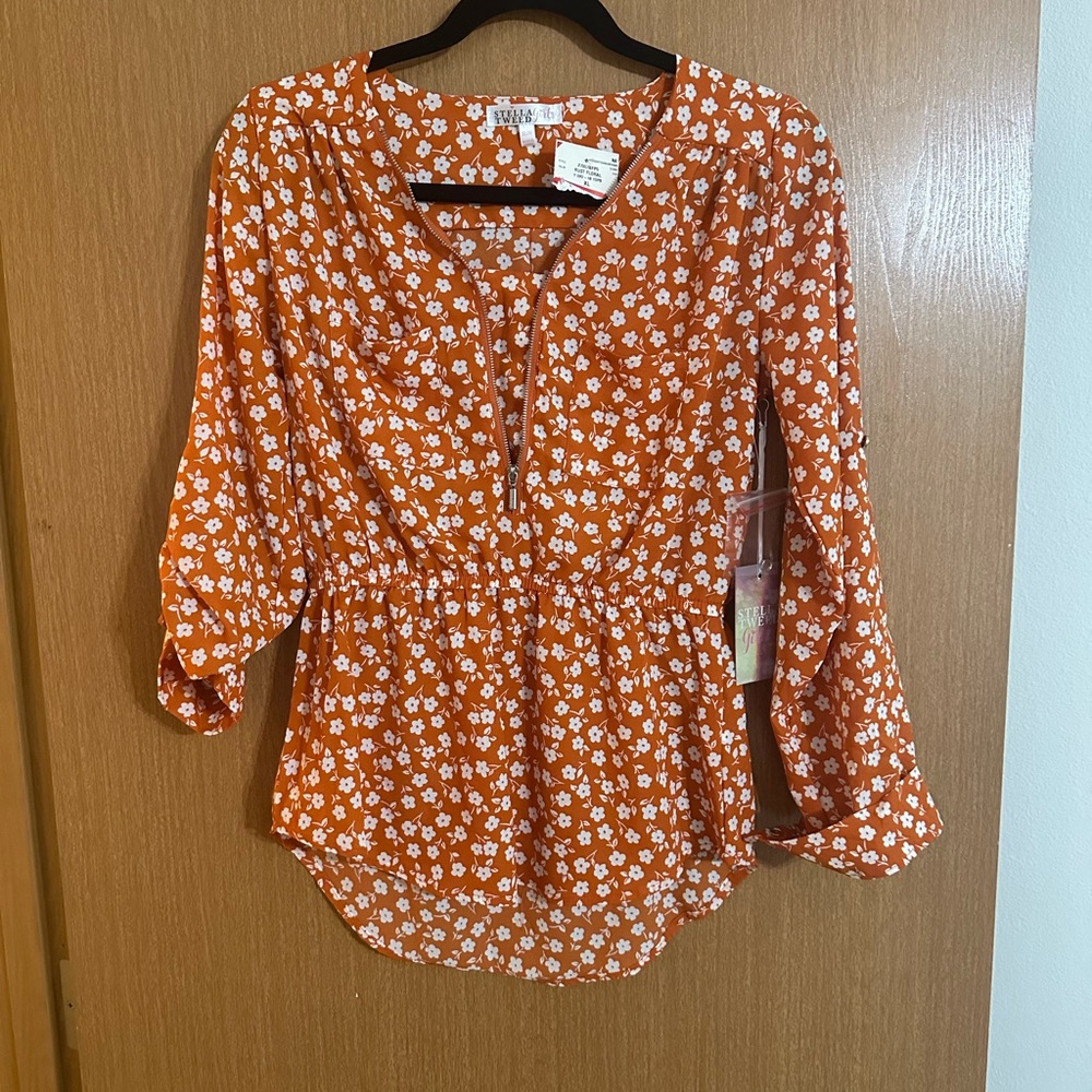 Stella Tweed Orange Floral Blouse (feels like M)
